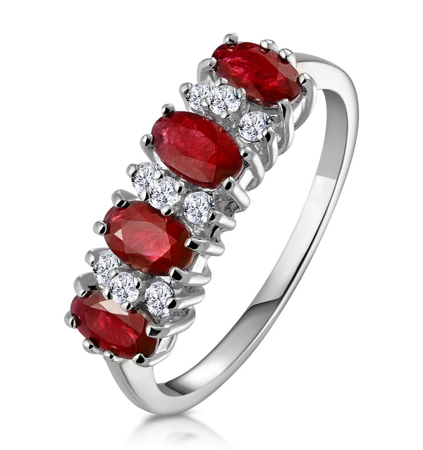 Ruby 1.12ct And Diamond 9K White Gold Ring